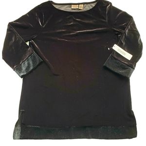 CHICOS Easywear Black Velvet Shine Trim 3/4 sleeve